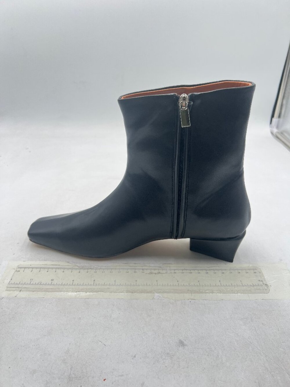 Black Women Square Toe Low Block Heels Side Zipper Ankle Boots Formal Shoes